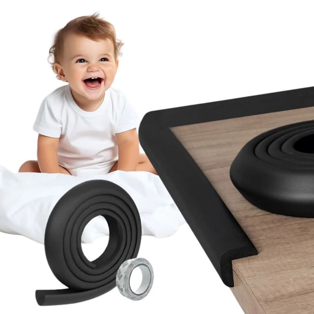 GENERICO - PROTECTOR DE BORDES ANTIGOLPE NEGRO PARA BEBES Y NIÑOS 2 PCS