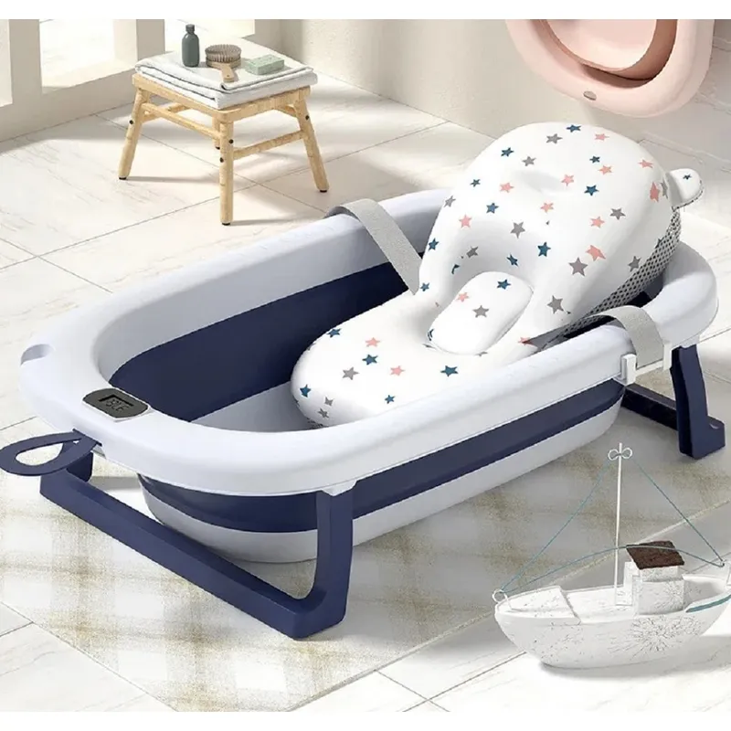 GENERICO - BAÑERA PLEGABLE CON TERMOMETRO MAS COJIN PARA BEBE  CELESTE