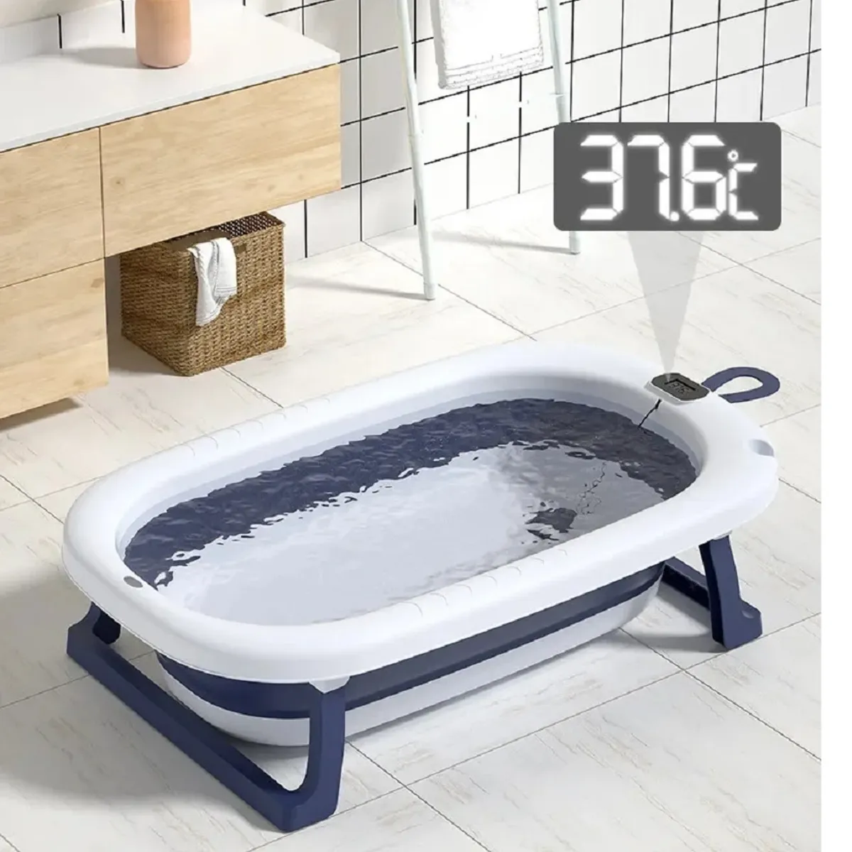 GENERICO - BAÑERA PLEGABLE CON TERMOMETRO MAS COJIN PARA BEBE  CELESTE