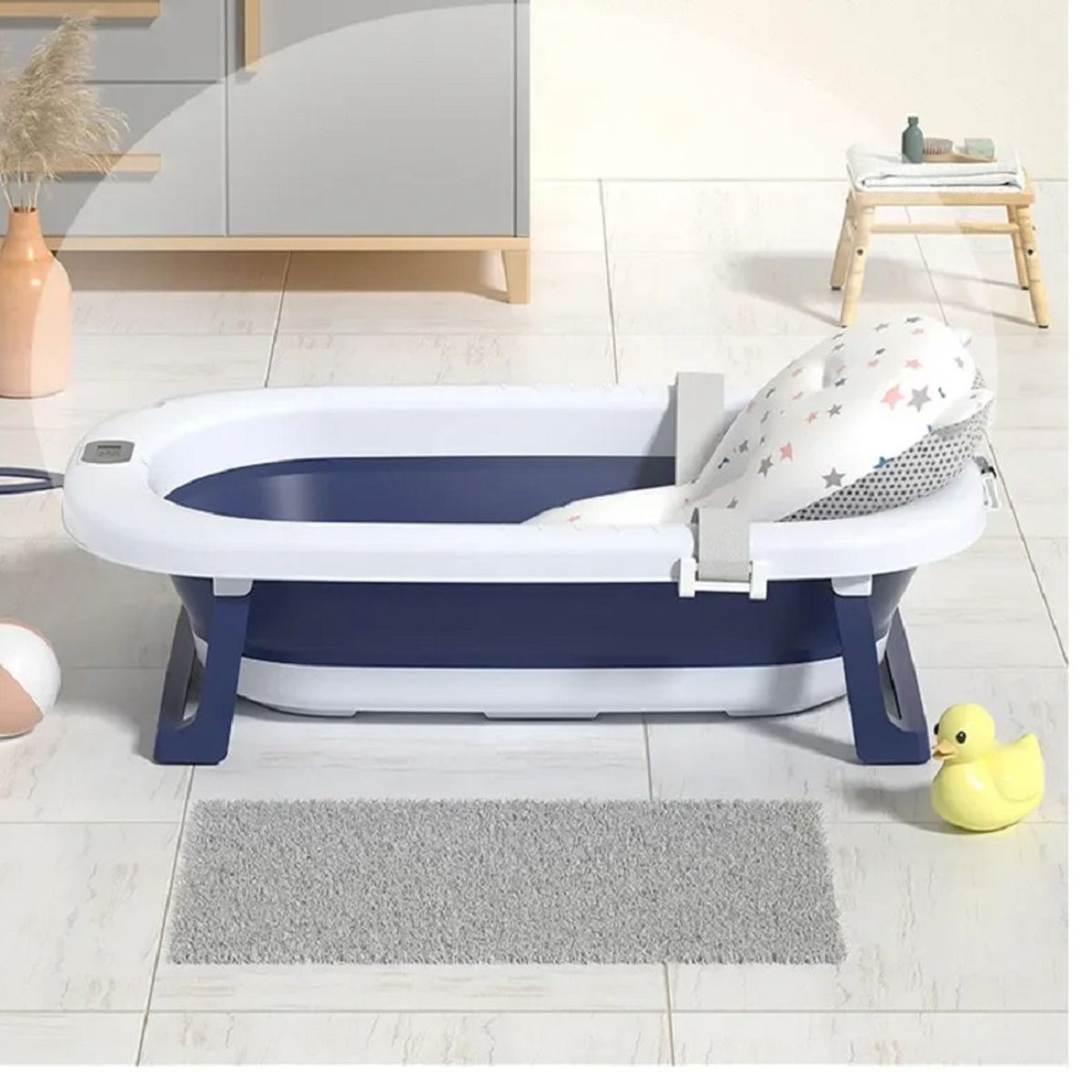 GENERICO - BAÑERA PLEGABLE CON TERMOMETRO MAS COJIN PARA BEBES CELETES