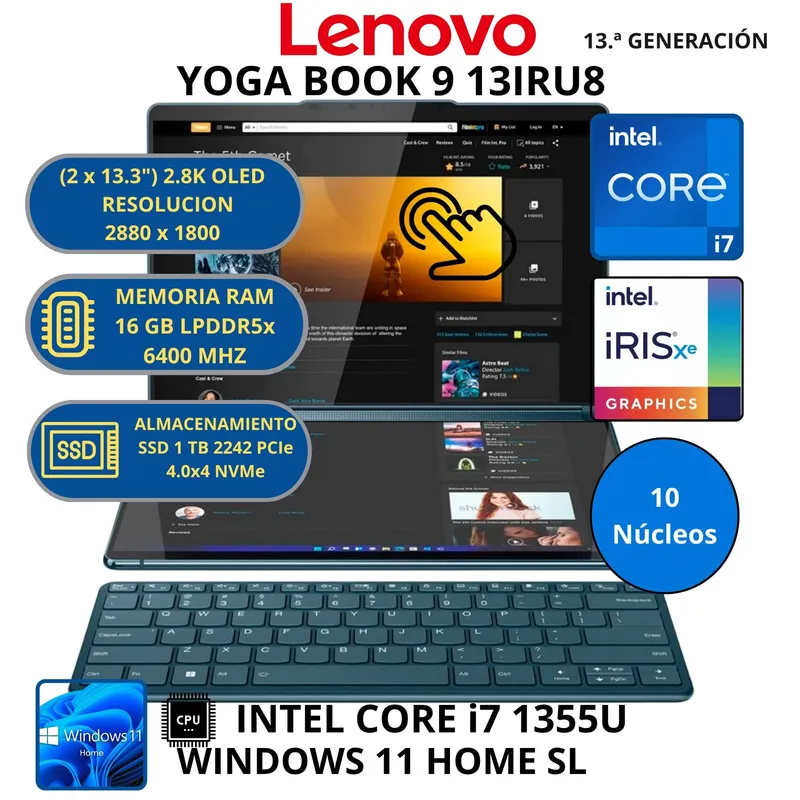 LENOVO - Laptop Lenovo YOGA BOOK 9 13IRU8 INTEL CORE i7-RAM 16 GB SSD 1 TB (2 x 13.3") 2.8K OLED WINDOWS 11