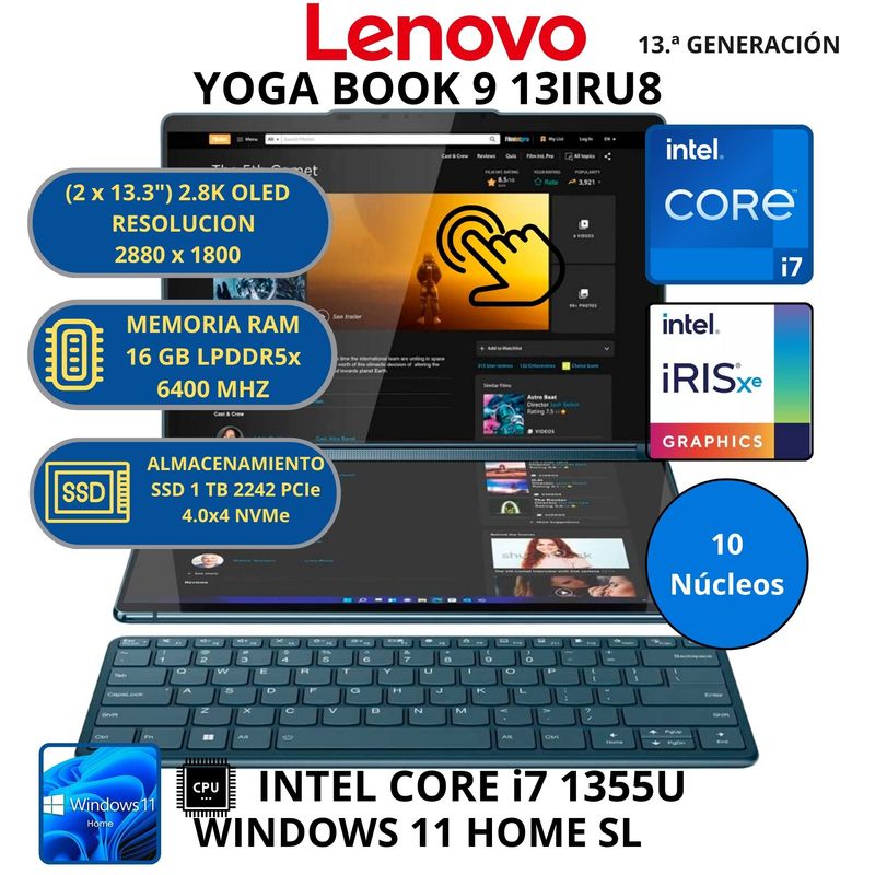 LENOVO - Laptop Lenovo YOGA BOOK 9 13IRU8 INTEL CORE i7-RAM 16 GB SSD 1 TB (2 x 13.3") 2.8K OLED WINDOWS 11