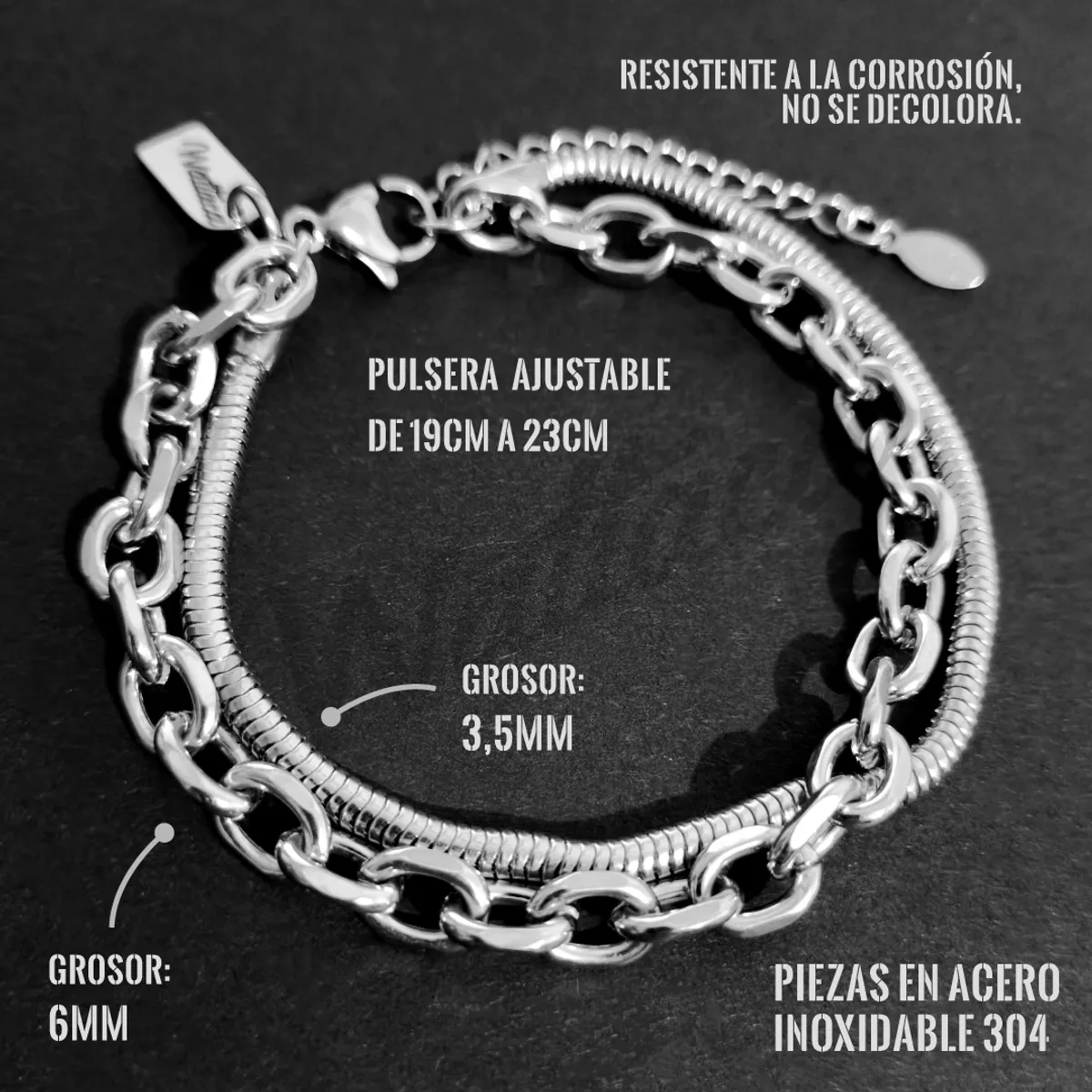 WATTACA - Pulsera Doble para hombre Acero Inoxidable Ajustable - Wattaca