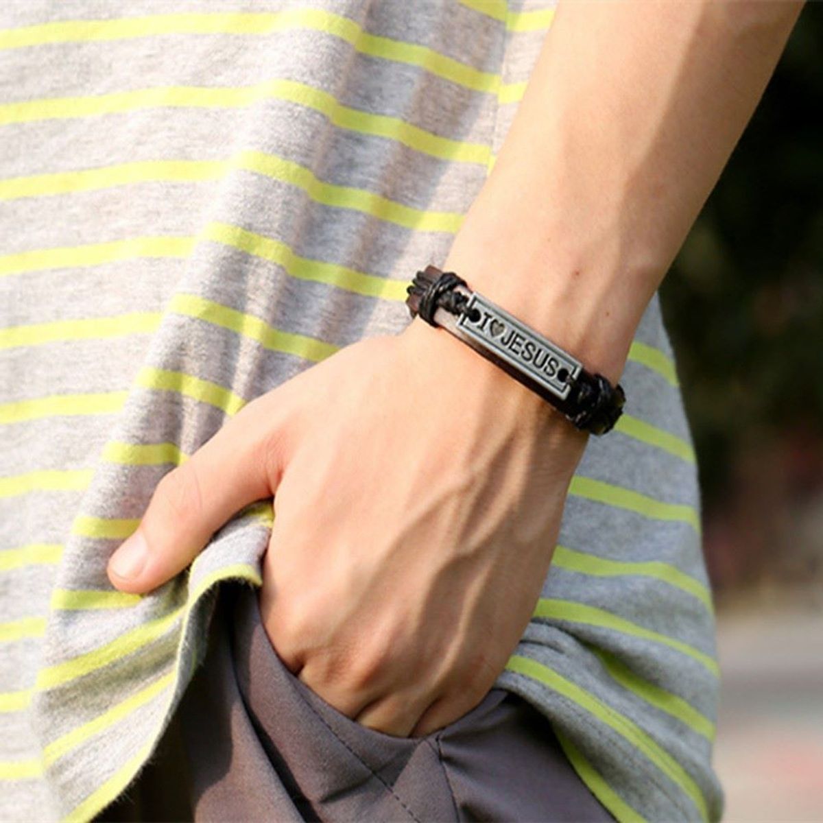 SANTORAL - Pulsera Jesús Cuero Marrón - Metal