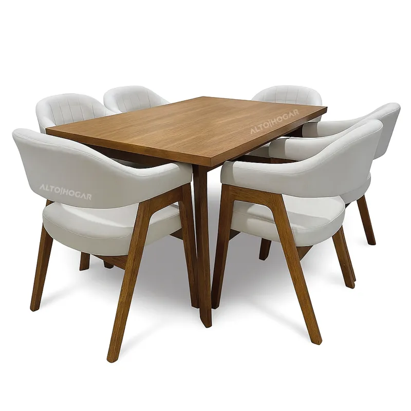 ALTO HOGAR - Juego de Comedor 6 Sillas Dinastia Crema Madera Tornillo