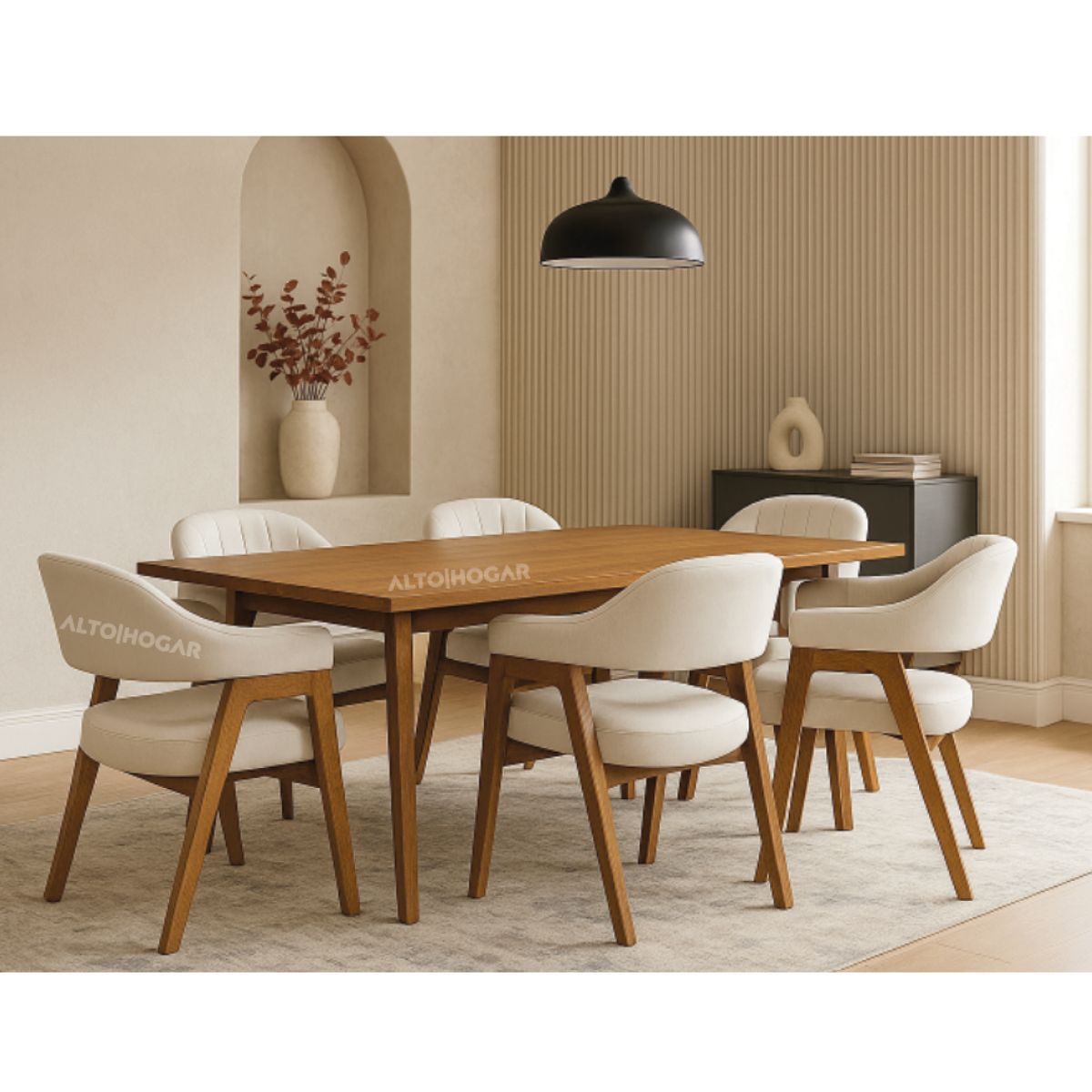 ALTO HOGAR - Juego de Comedor 6 Sillas Dinastia Crema Madera Tornillo