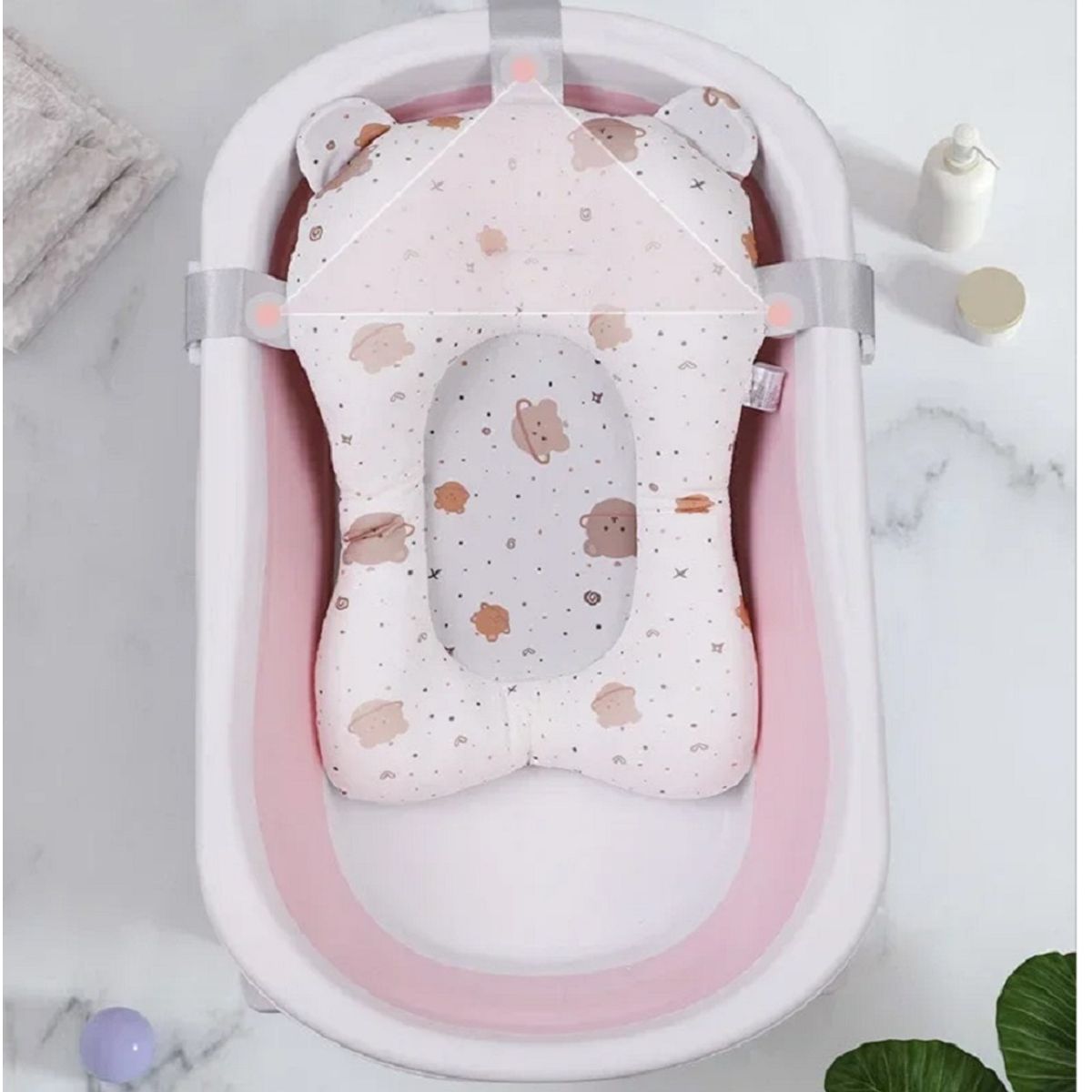 GENERICO - Bañera plegable para bebes antideslizante mas cojín Rosado