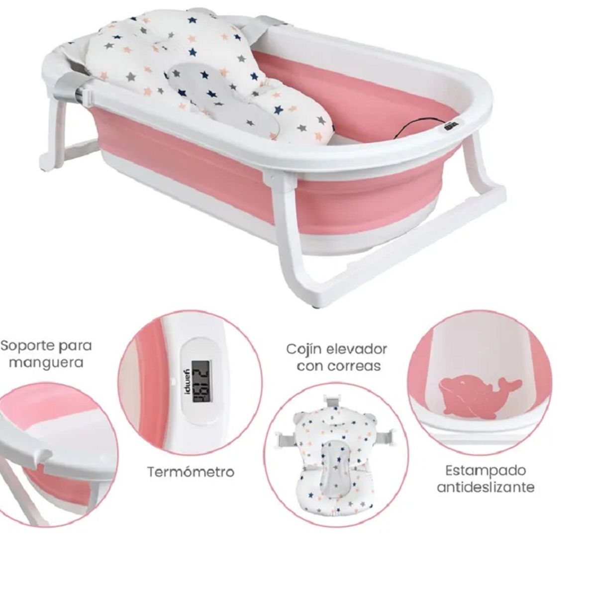 GENERICO - Bañera plegable para bebes antideslizante mas cojín Rosado