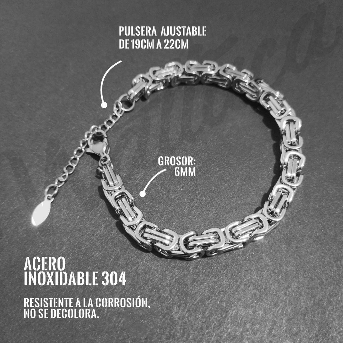 WATTACA - Pulsera Bizantina para hombre Acero Inoxidable Ajustable - Wattaca