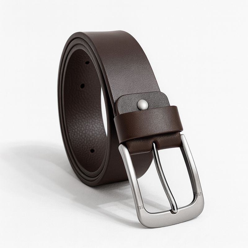 GENERICO - CORREA DE CUERO MARRON HEBILLA PESADA