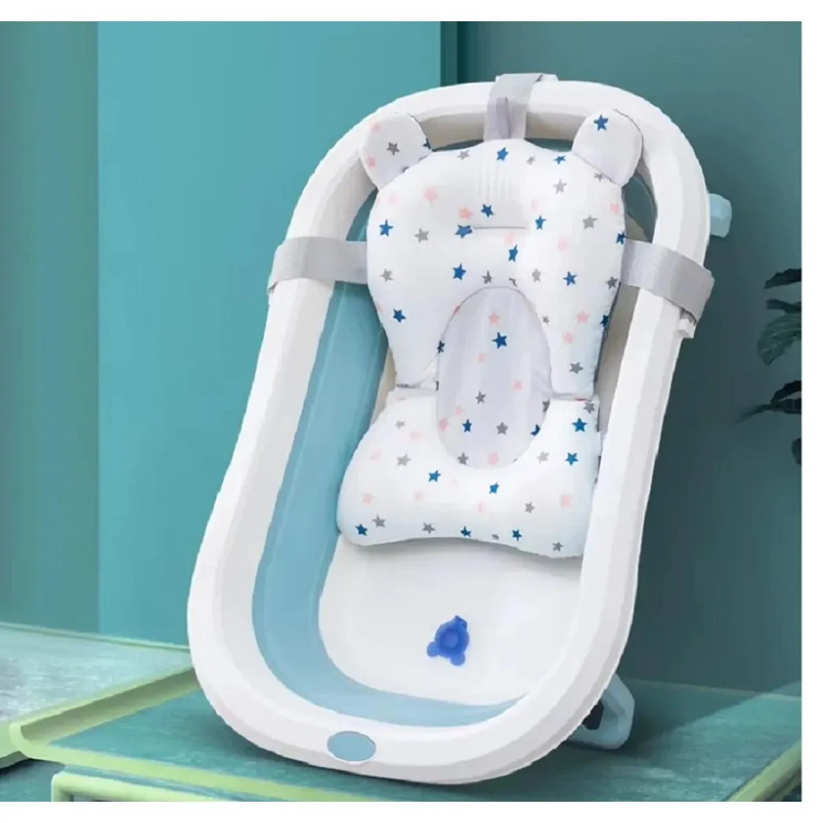 GENERICO - BAÑERA PLEGABLE CON TERMOMETRO MAS COJIN PARA BEBES CELESTE