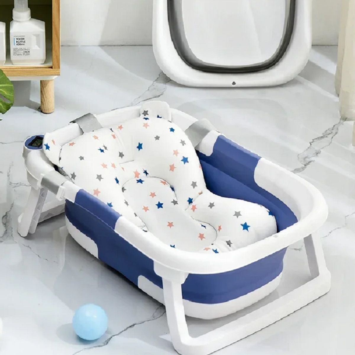 GENERICO - BAÑERA PLEGABLE CON TERMOMETRO MAS COJIN PARA BEBES GRIS