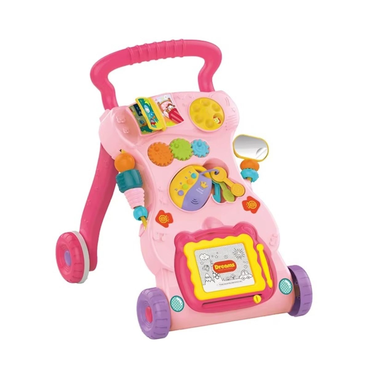 GENERICO - ANDADOR CAMINADOR DIDACTICO PARA BEBE CON PIZARRA - ROSA