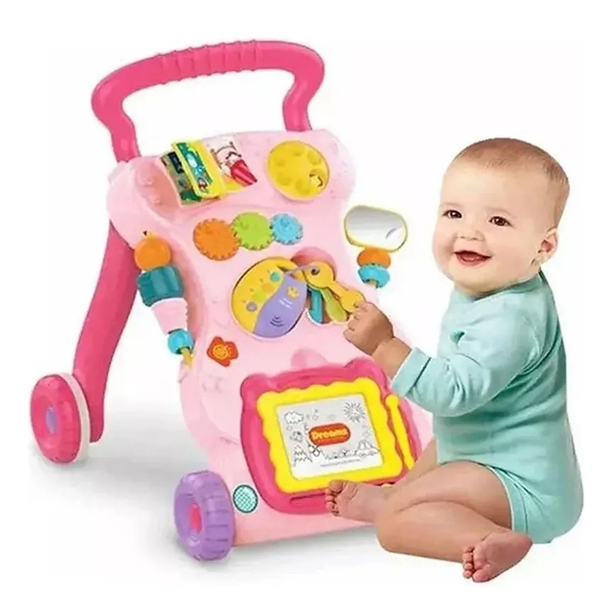 GENERICO - ANDADOR CAMINADOR DIDACTICO PARA BEBE CON PIZARRA - ROSA