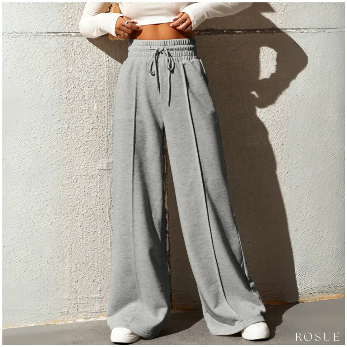 ROSUE - Pantalón Palazzo de Franela Ajustable Mujer