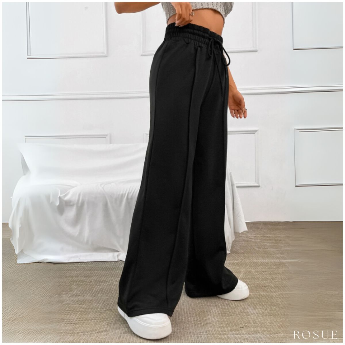 ROSUE - Pantalón Palazzo de Franela Ajustable Mujer