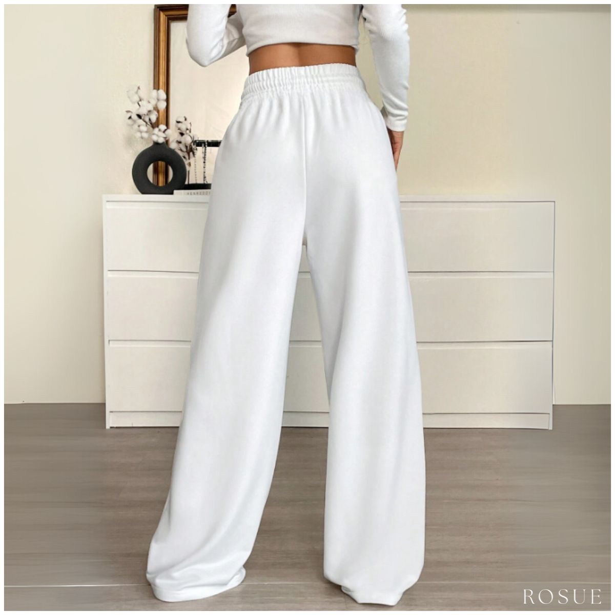 ROSUE - Pantalón Palazzo de Franela Ajustable Mujer