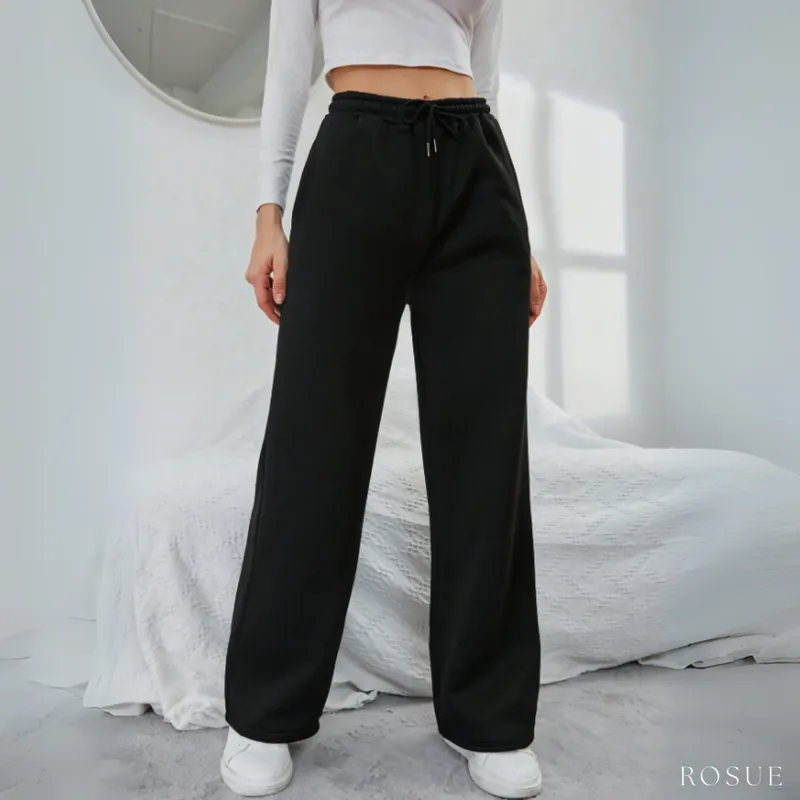 ROSUE - Pantalón Buzo de Franela con Bolsillos Mujer