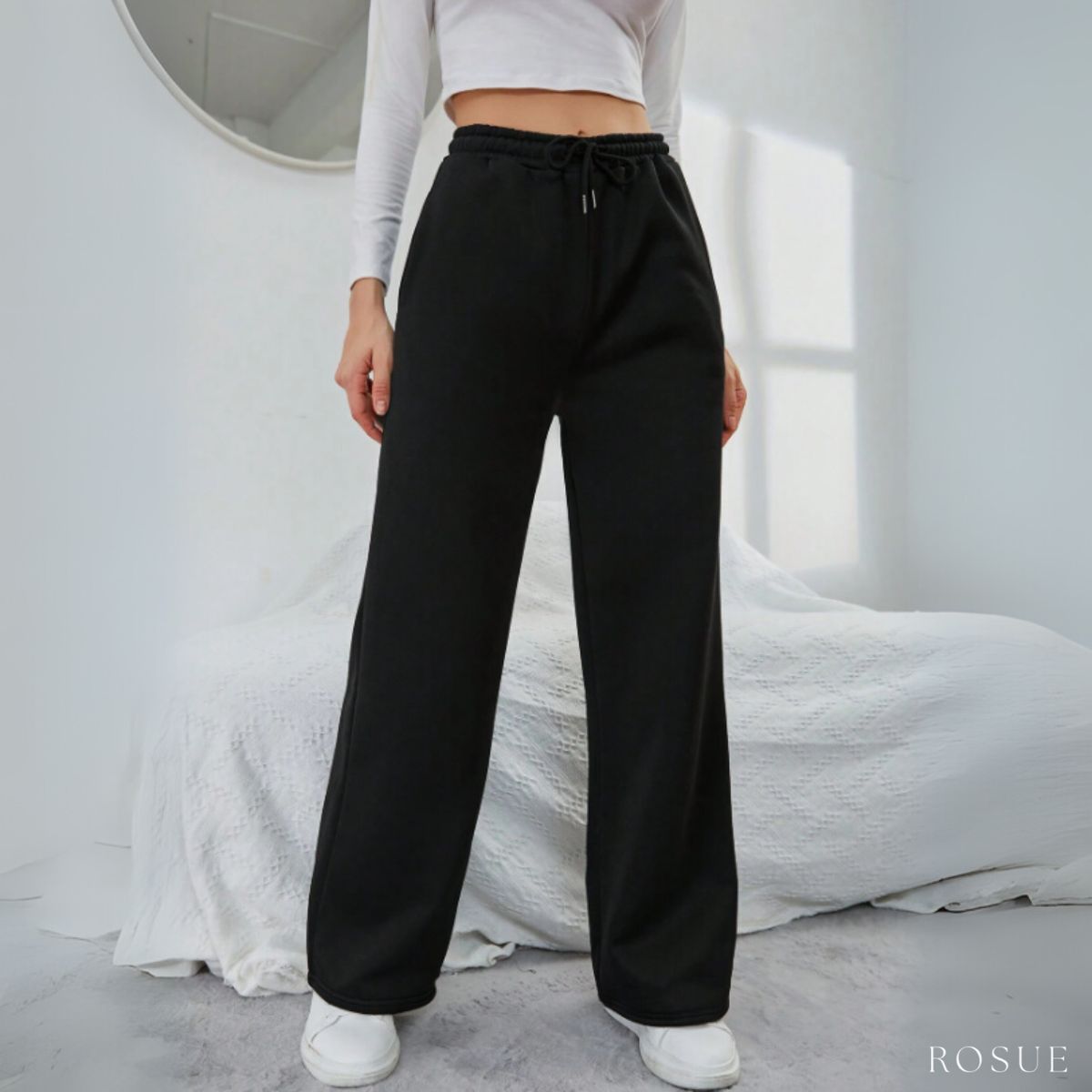 ROSUE - Pantalón Buzo de Franela con Bolsillos Mujer