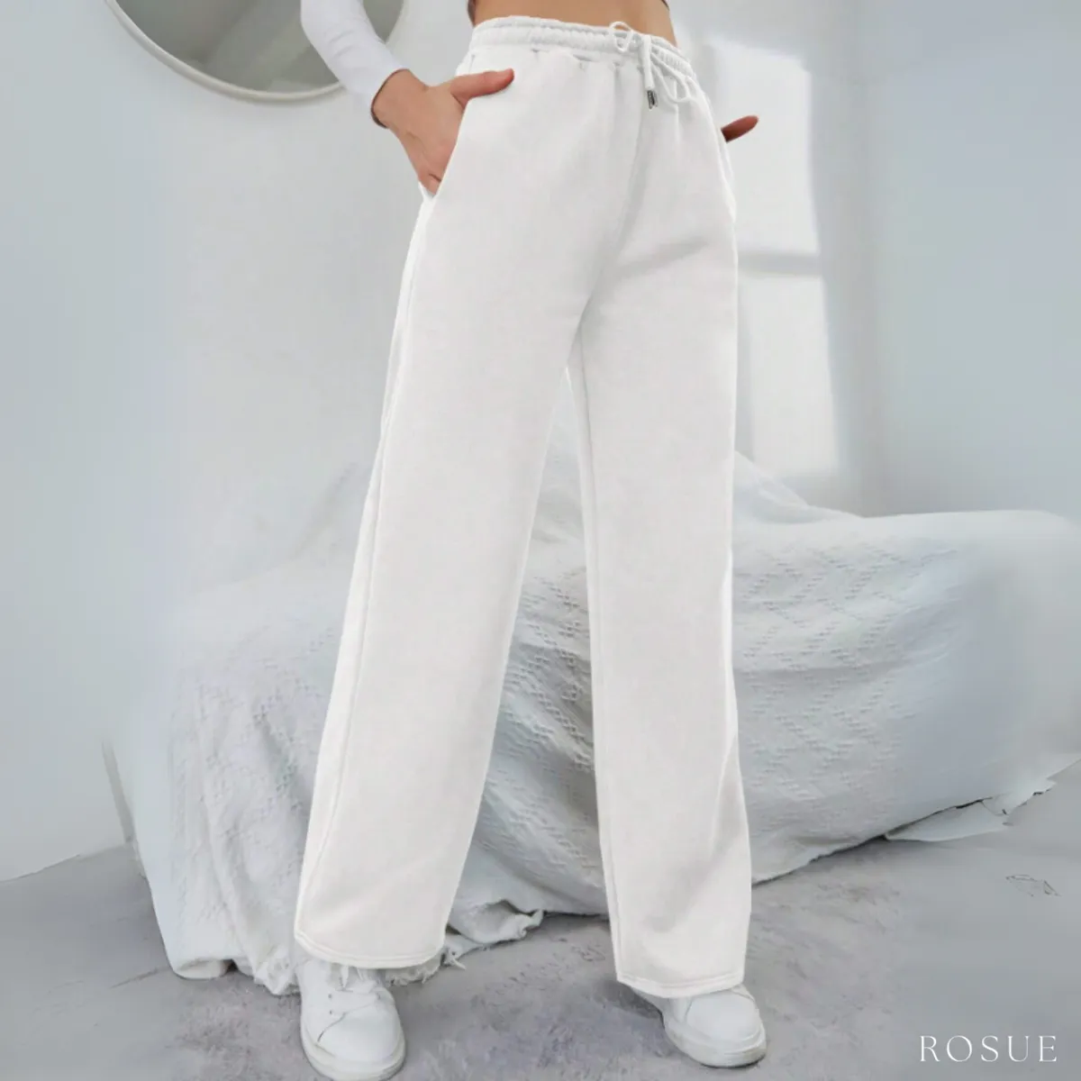 ROSUE - Pantalón Buzo de Franela con Bolsillos Mujer