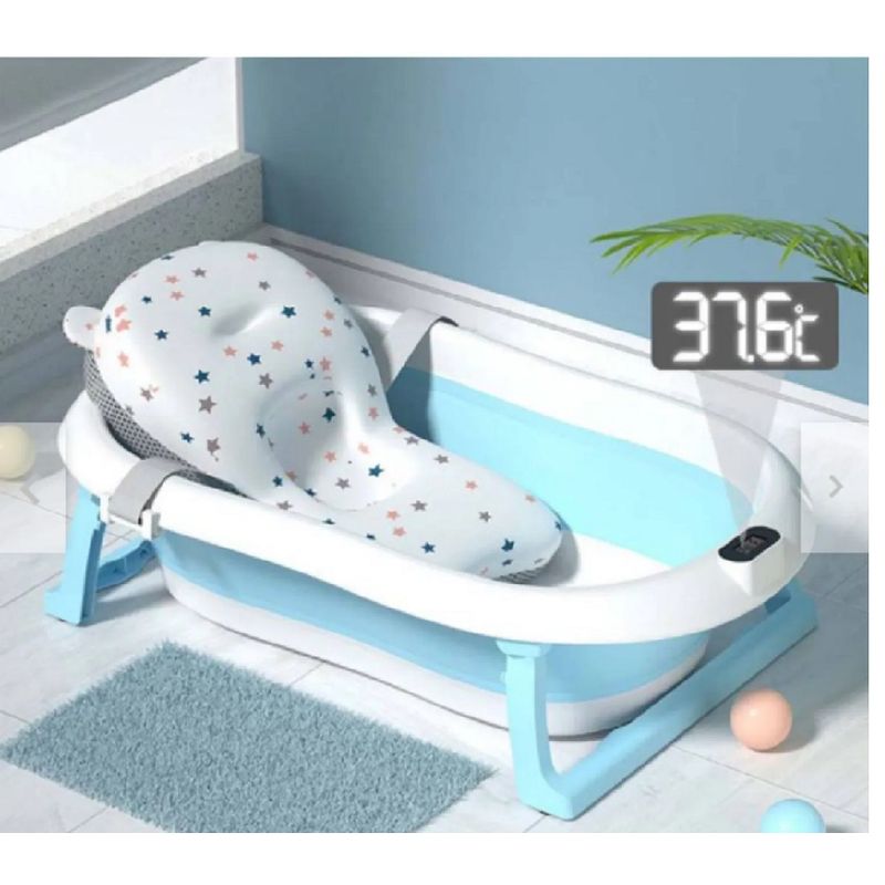 GENERICO - BAÑERA PLEGABLE CON TERMOMETRO MAS COJIN PARA BEBES VERDE