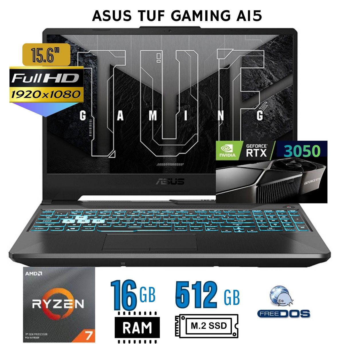 ASUS - Laptop ASUS,ASUS TUF GAMING A15,AMD RYZEN 7 7445HS, Ram 16GB, SSD 512 GB, 15.6 FHD (90NR0JF7-M00F40)