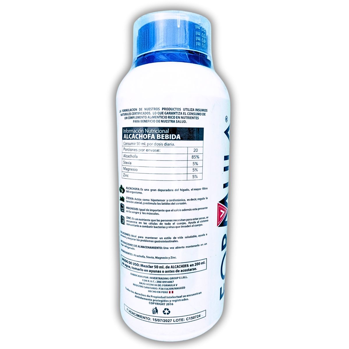 GENERICO - EXTRACTO DE ALCACHOFA CONCENTRADO CON STEVIA MG ZINC 1 LITRO FORMULA V