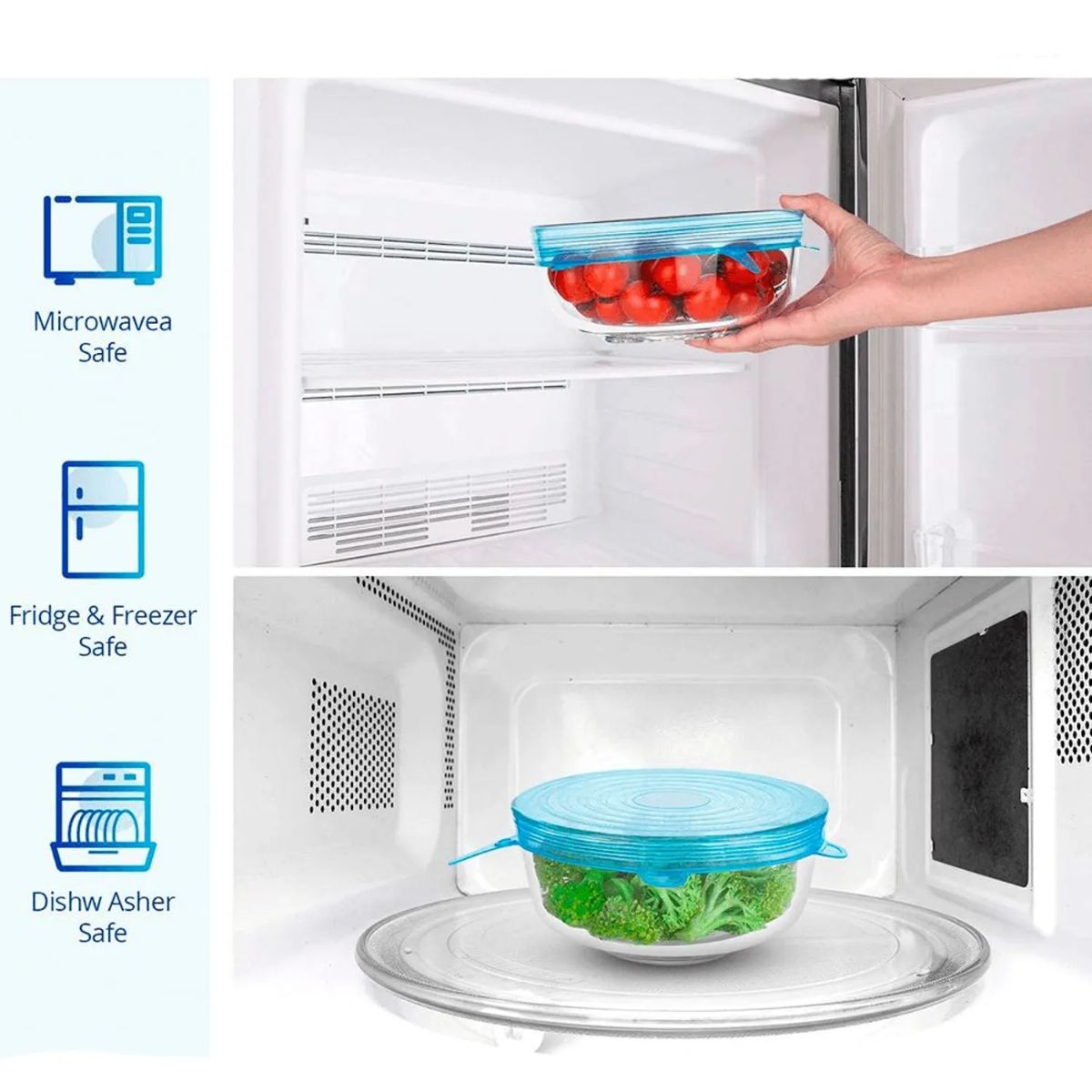 GENERICO - Pack X6 Tapas de Silicona Elásticas para Táper Contendores Cocina