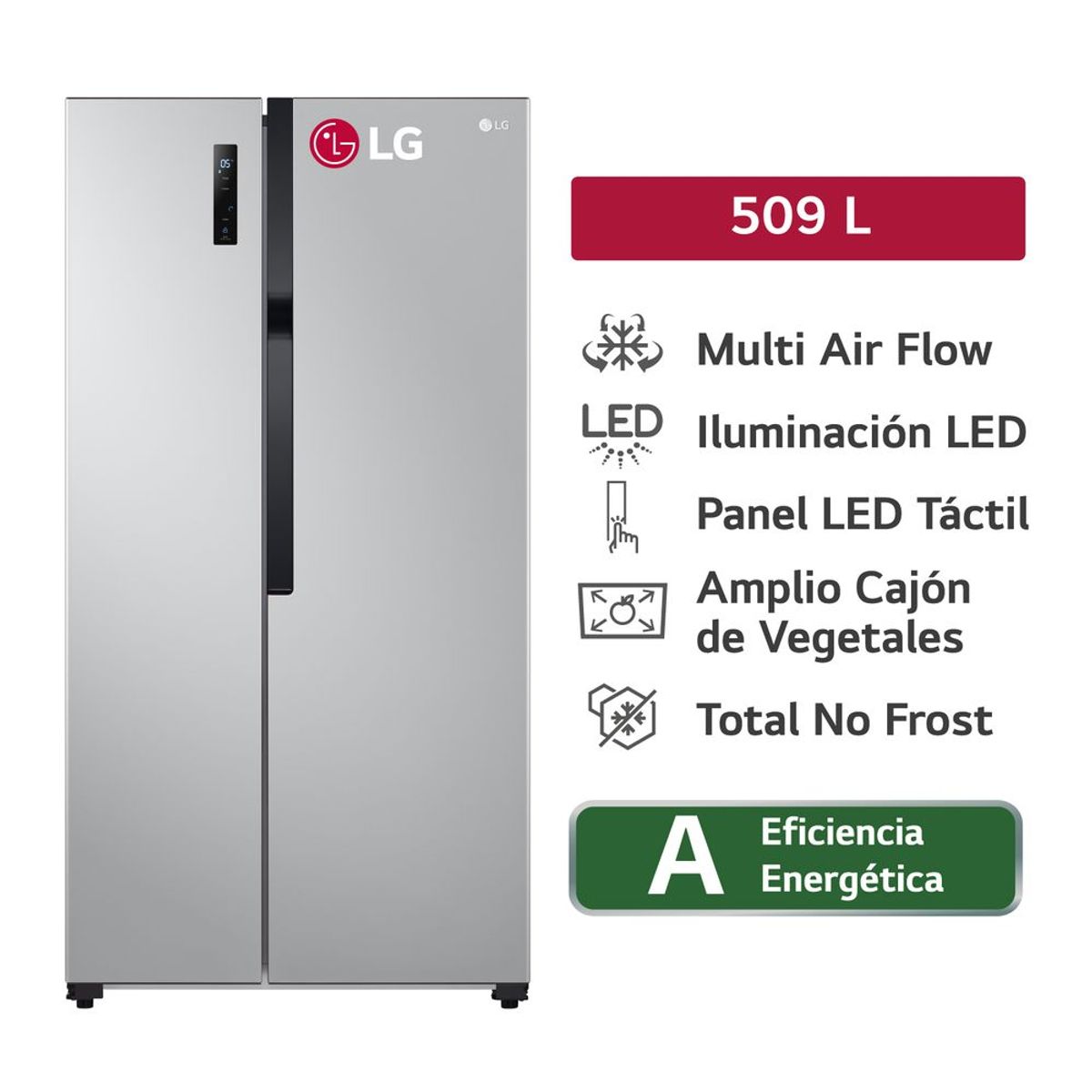 LG - REFRIGERADORA LG SIDE BY SIDE 509LT MULTIPLE FLUJO DE AIRE PLATEADO LS51BPP