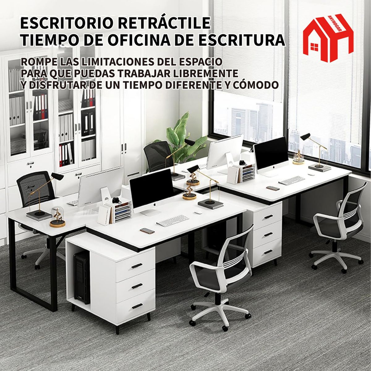 ANYHOGAR - Escritorio Con Cajonera Móvil 140cm Pata Metálica