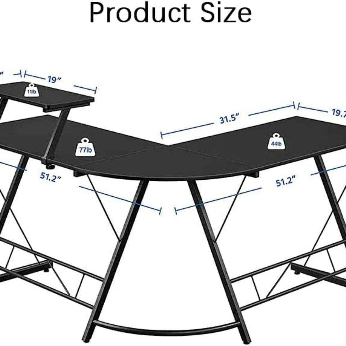 ANYHOGAR - Escritorio Esquinero Gamer Forma De L Multiuso Color Negro