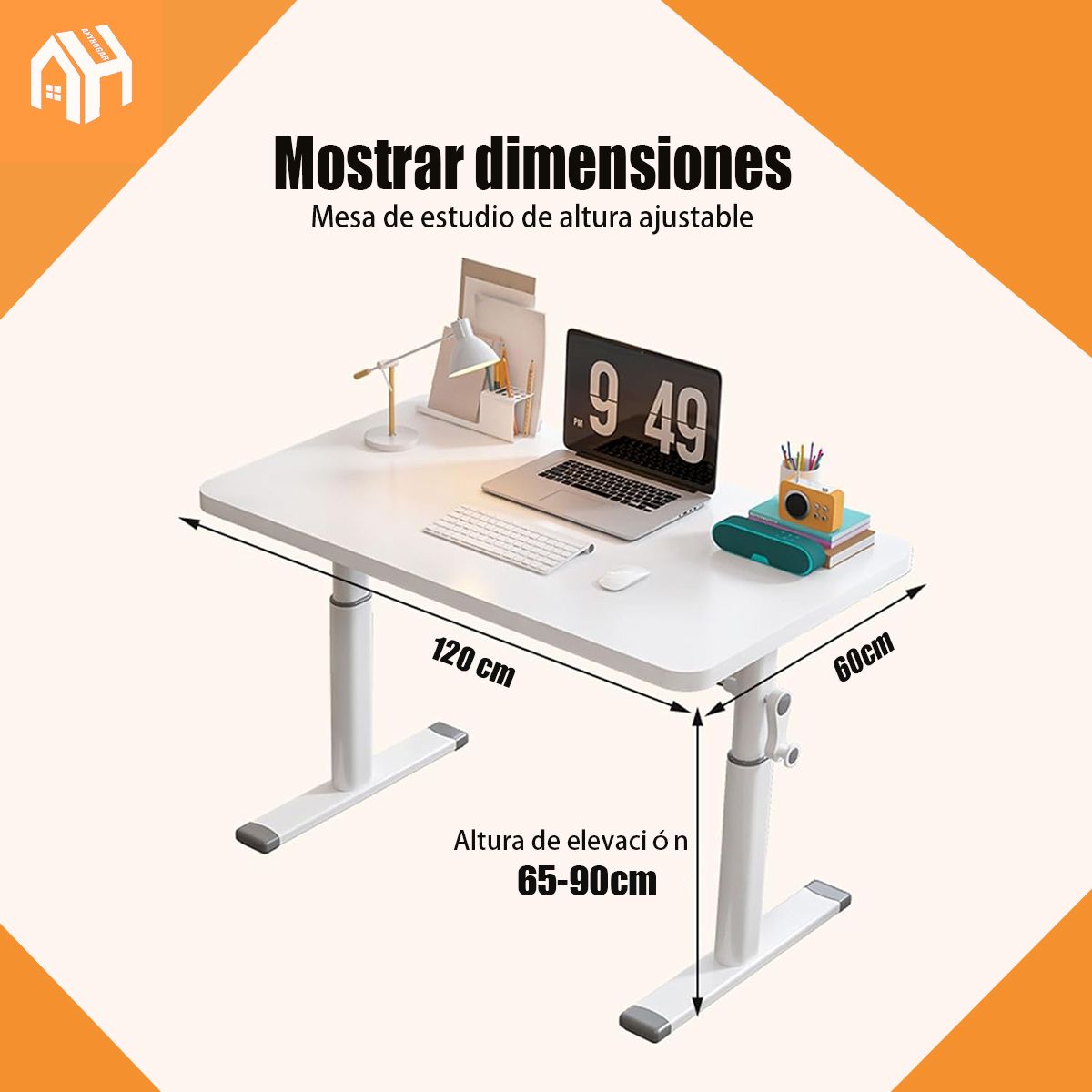 ANYHOGAR - Escritorio 120cm Altura Ajustable Manual Ergonómico Trabajo