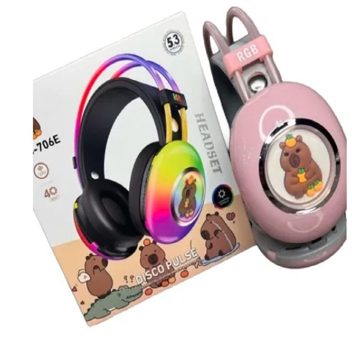 GENERICO - audifono  Inalambrico Bluetooth con rgb capibara-ROSADO