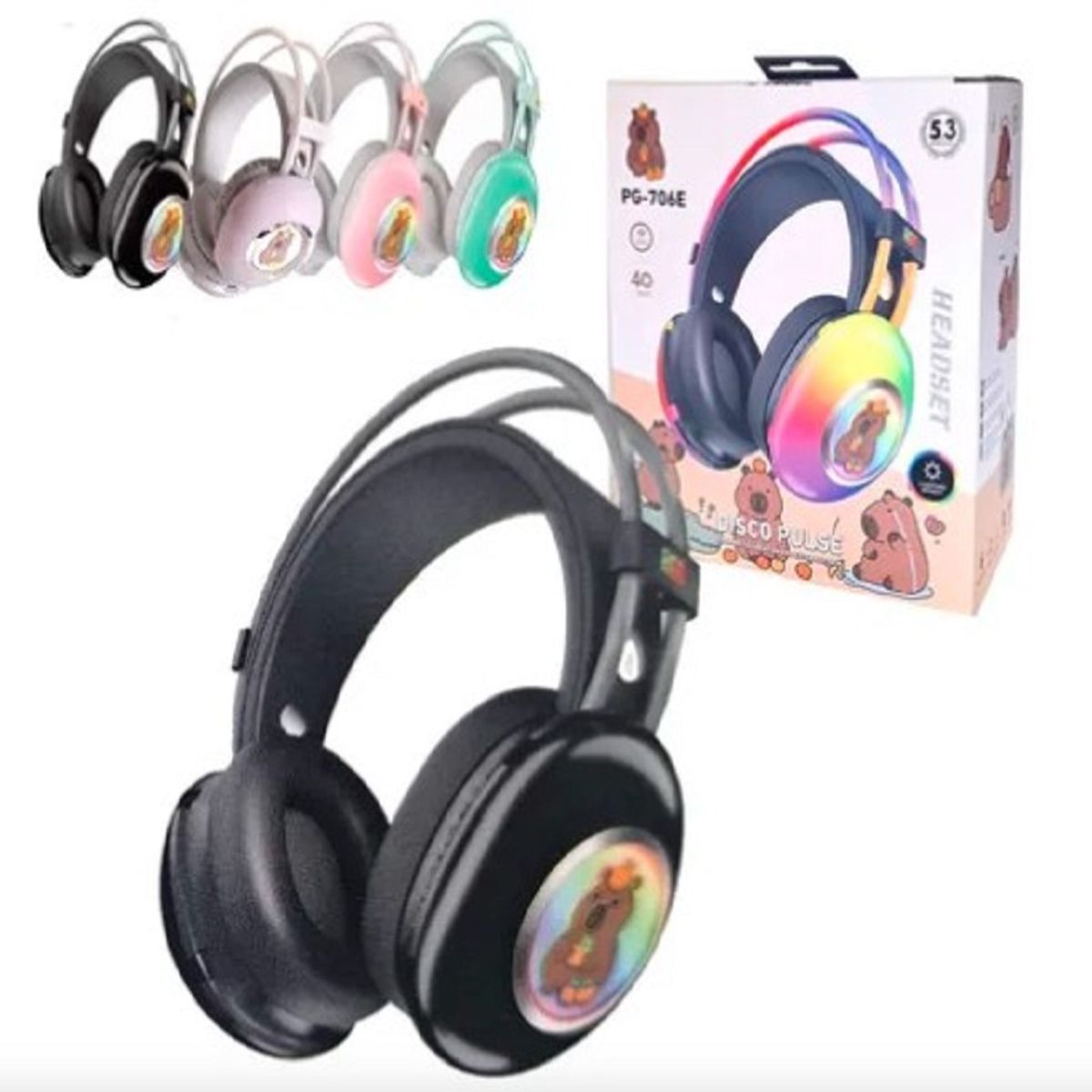 GENERICO - audifono  Inalambrico Bluetooth con rgb capibara-negro