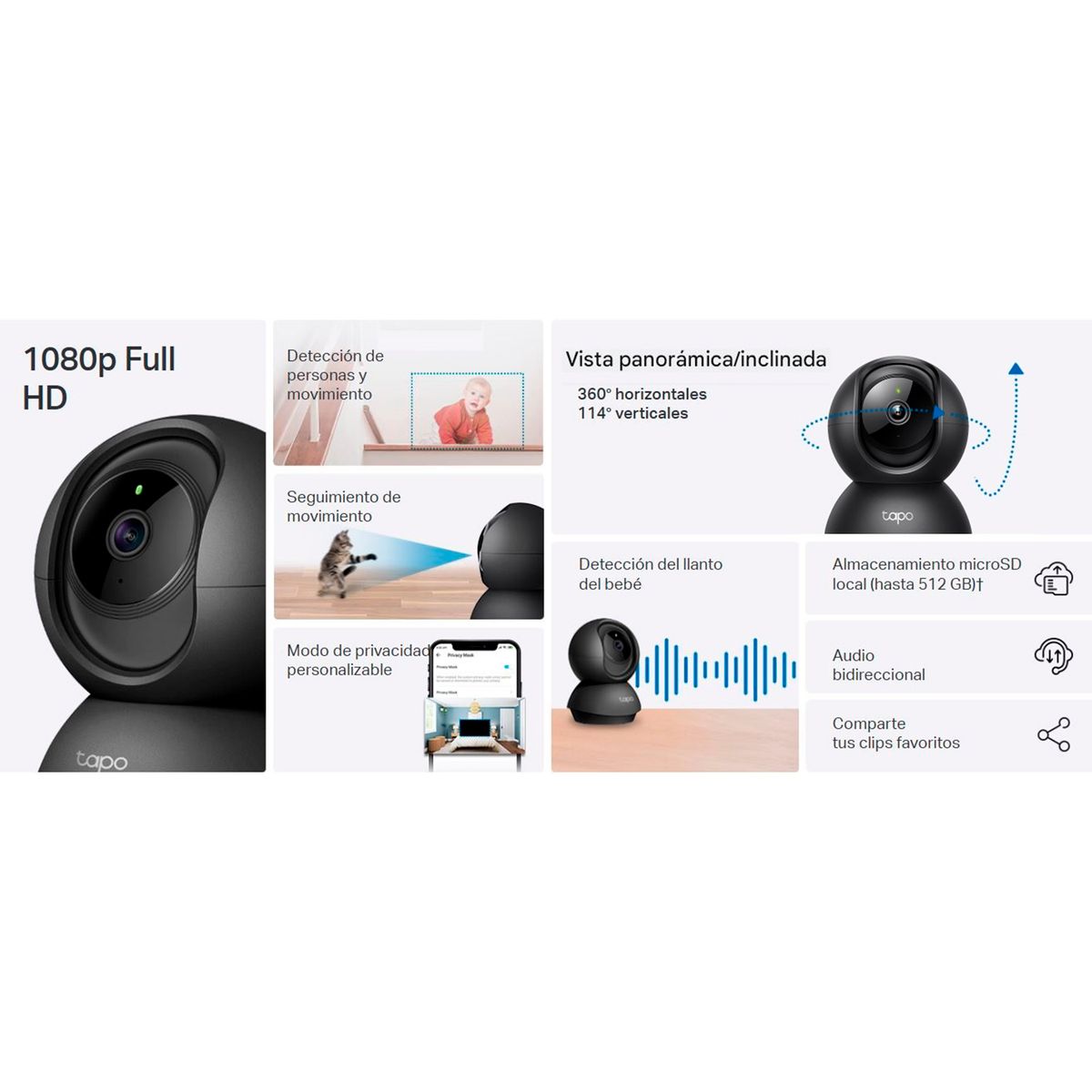 TP LINK - Cámara Seguridad Tp-Link Tapo C201 Full HD 2MP Detección llanto Audio Bidireccional