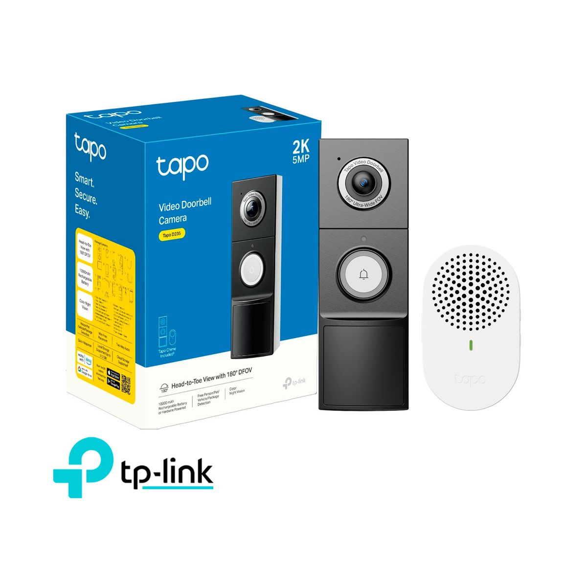 TP LINK - Timbre Inteligente Tapo D235 2K Cámara Detección IA Noche Color IP66