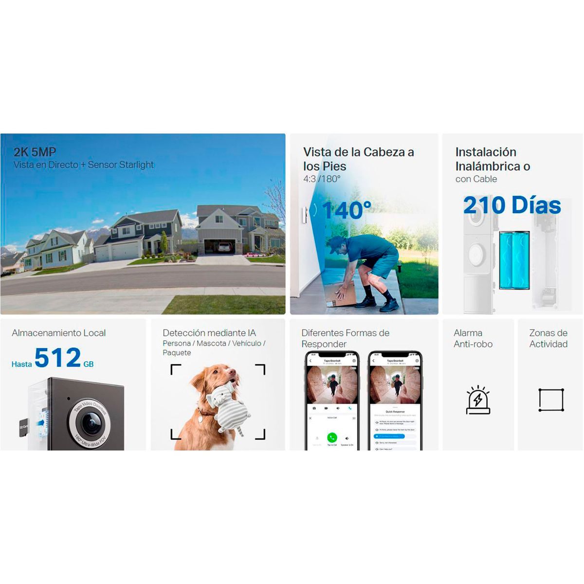 TP LINK - Timbre Inteligente Tapo D235 2K Cámara Detección IA Noche Color IP66