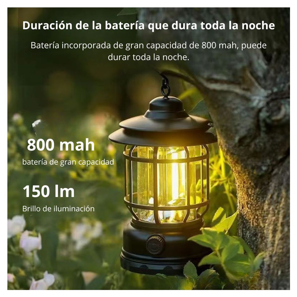 GENERICO - Lámpara Retro LED para Camping 800 mAh con Gancho IPX4 V