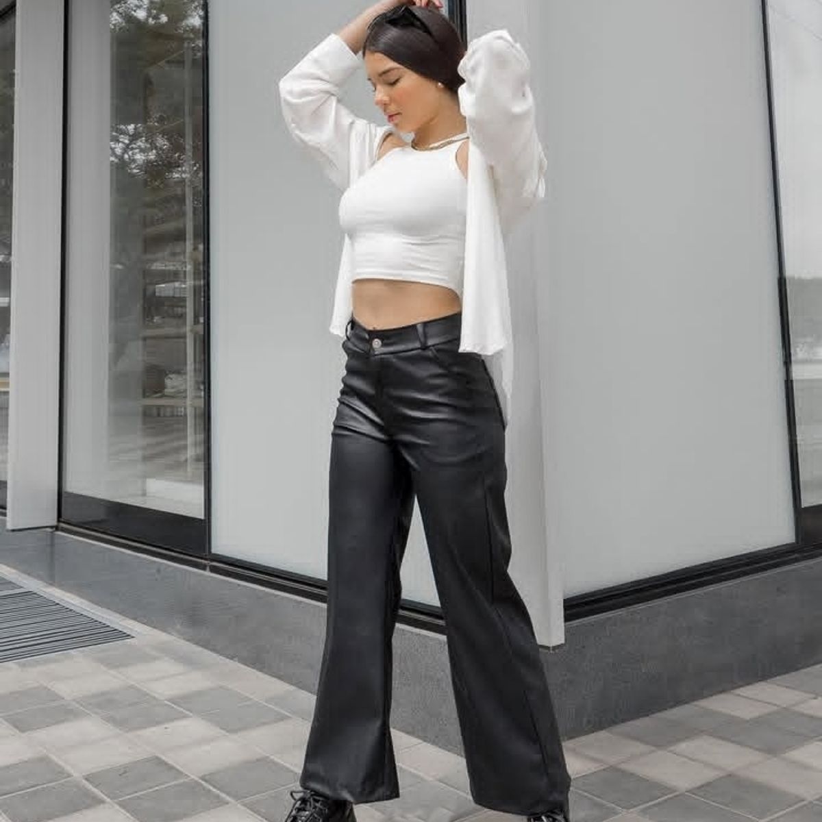 GENERICO - PANTALON PALAZO DE CUERINA PARA DAMA