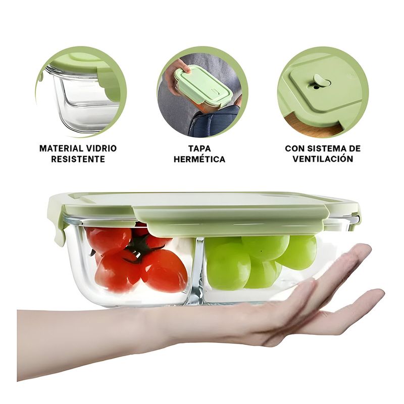 GENERICO - Pack12 Lonchera Ergonomico Util para Regrigerio Tapa Verde