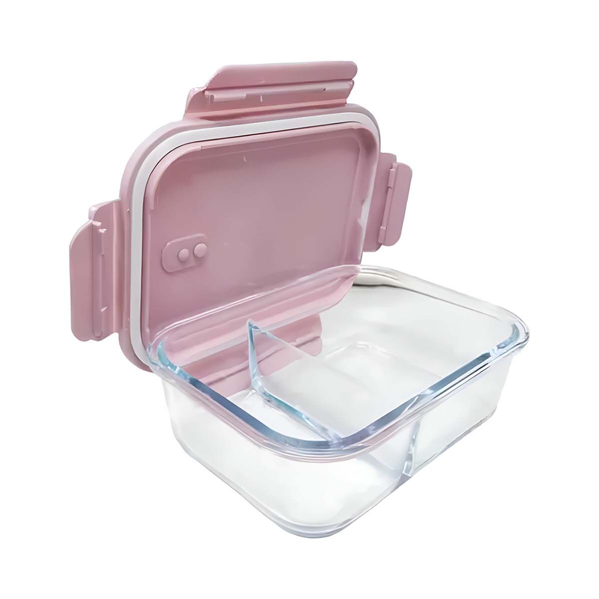 GENERICO - Taper Practico con 2 Divisiones Util con Tapa Rosado