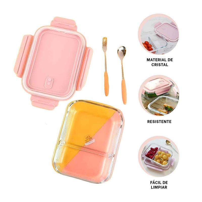 GENERICO - Pack4 Fiambrera Hermetica Tapa Rosado Y+Papel de Regalo