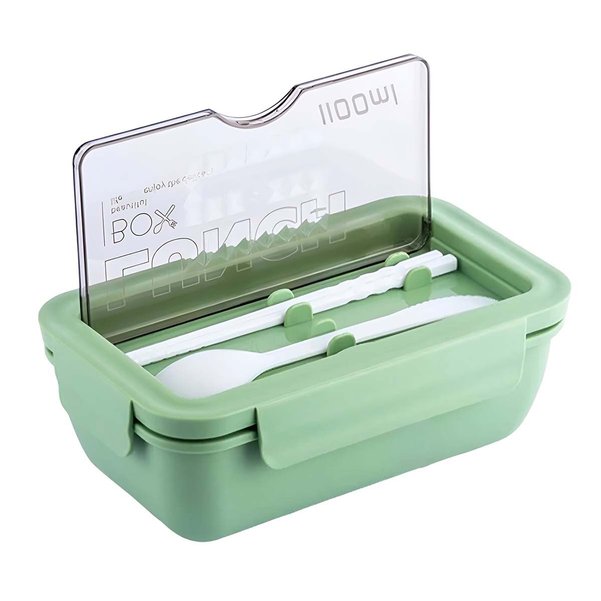 GENERICO - Taper de Plastico 1100ml con Cubiertos en Color Verde