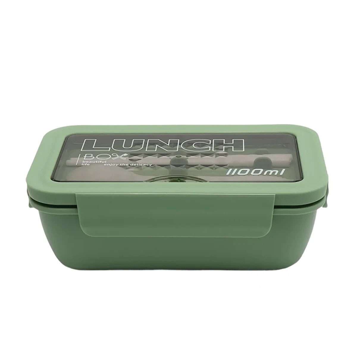 GENERICO - Taper de Plastico 1100ml con Cubiertos en Color Verde