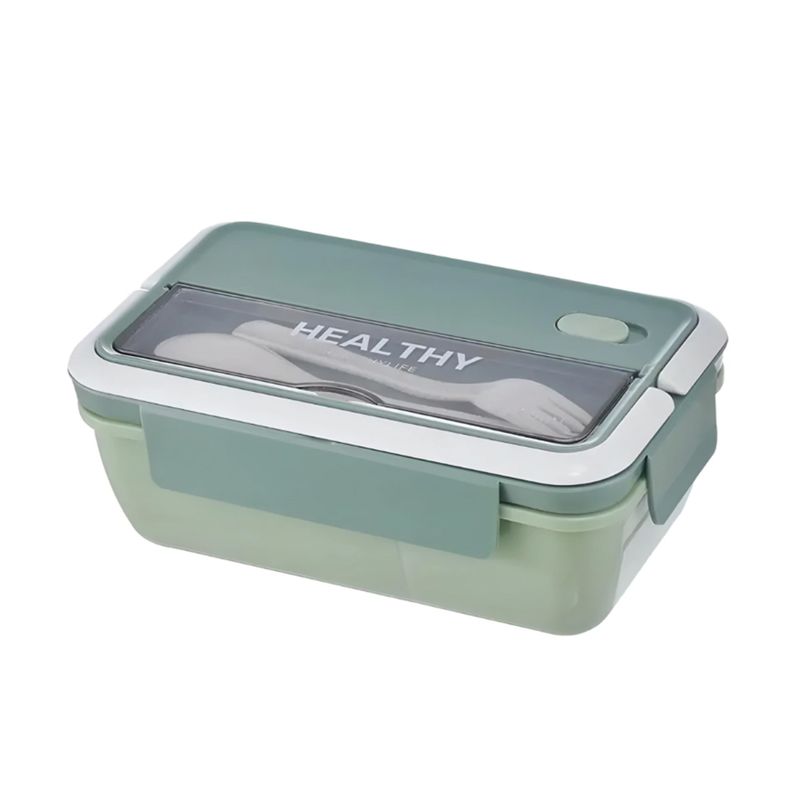 GENERICO - Taper Rectangular de Plastico con Cubiertos 1100ml Verde