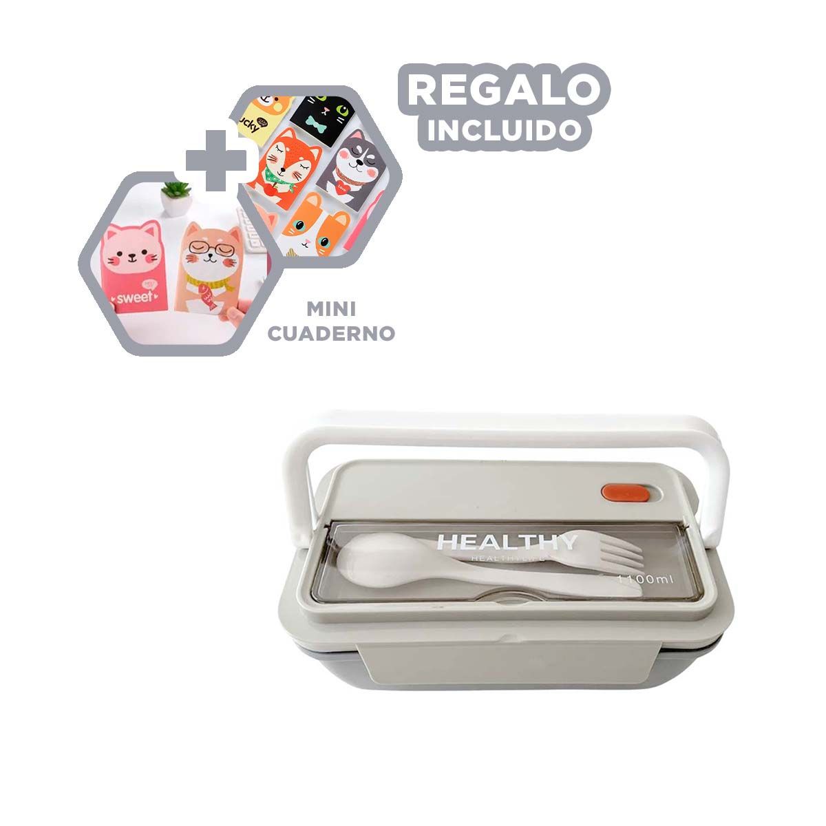 GENERICO - Taper Practico para Oficina 1100ml Plomo Y+Regalo Agendita