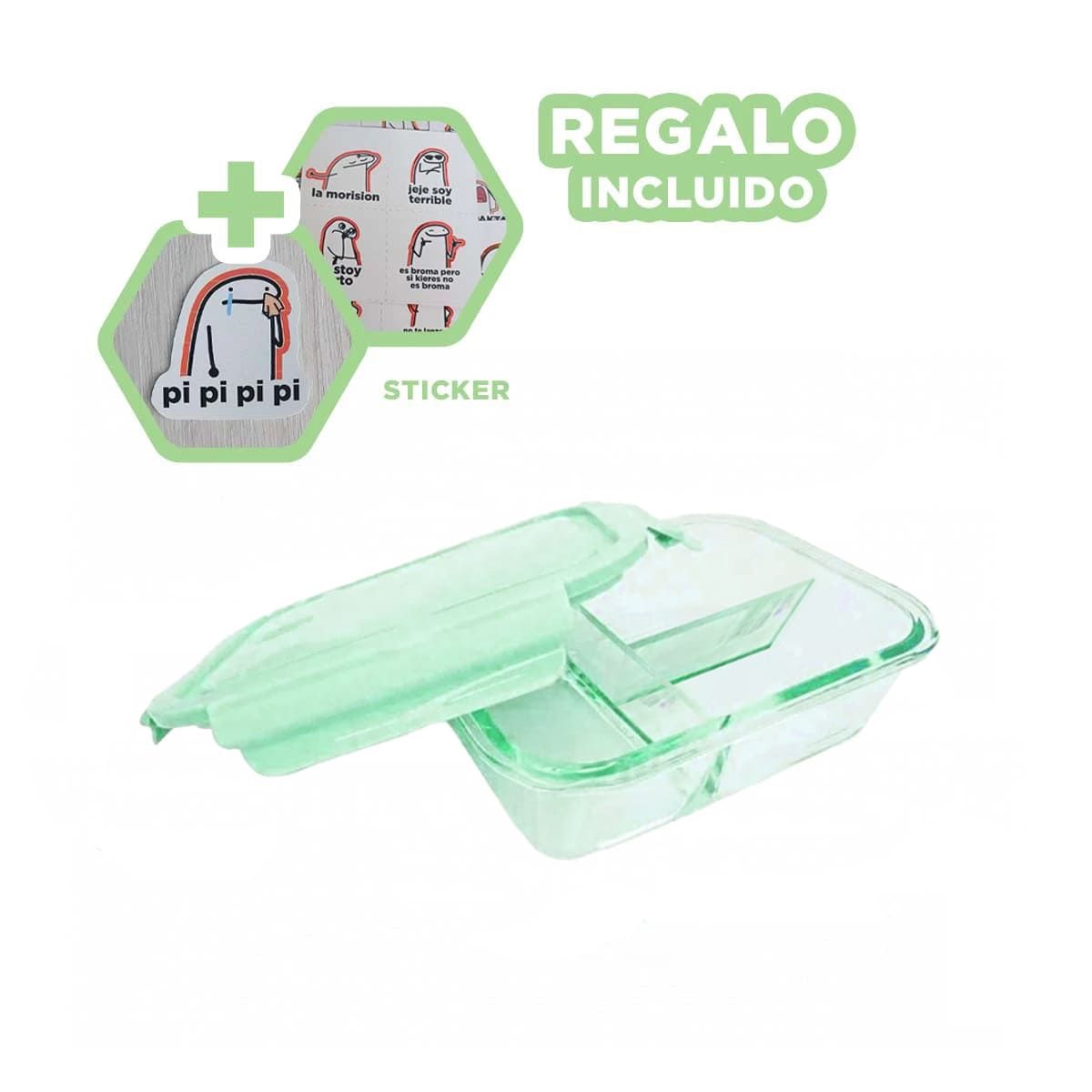 GENERICO - Taper de Calidad de 3 Espacios en Verde Y+Regalo Stickers