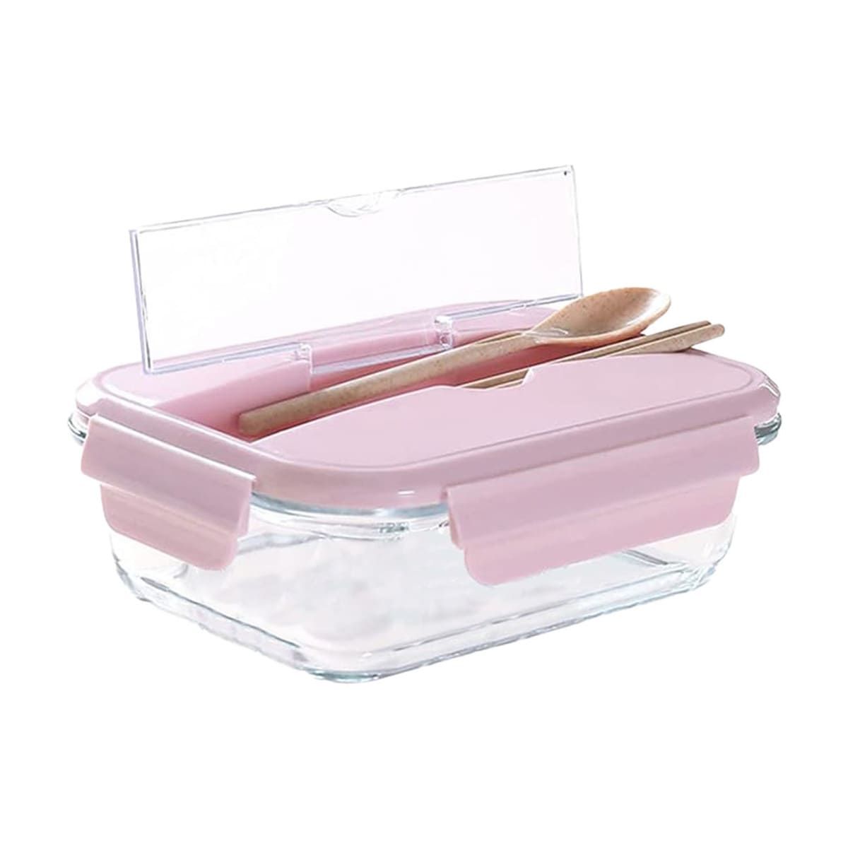 GENERICO - Taper de Vidrio Rectangular con Cubiertos Tapa Rosado