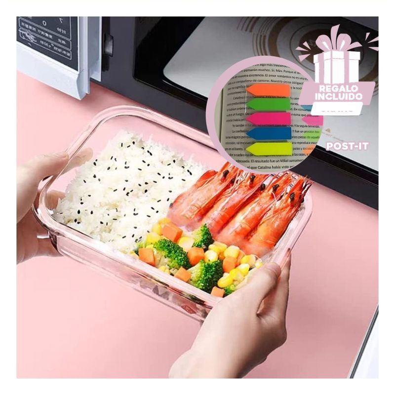 GENERICO - Pack12 Fiambrera para Alimentos Rosad Y+Banderitas Adhesivas