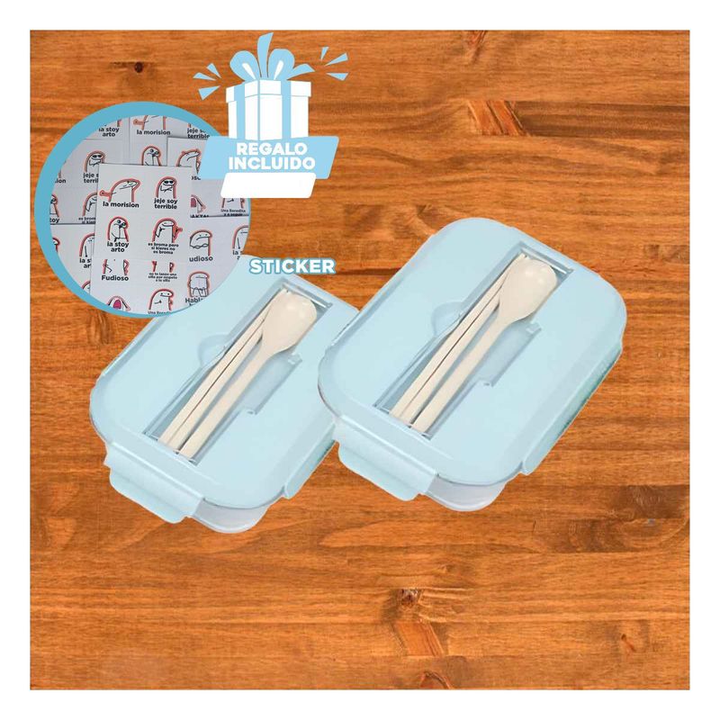 GENERICO - Pack12 Fiambrera para Viaje Celeste Y+Regalo Stickers